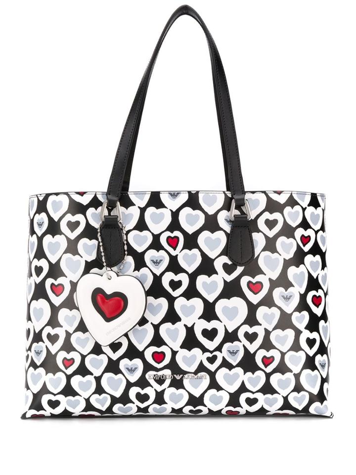 Emporio Armani Heart Print Shopper Tote - Black