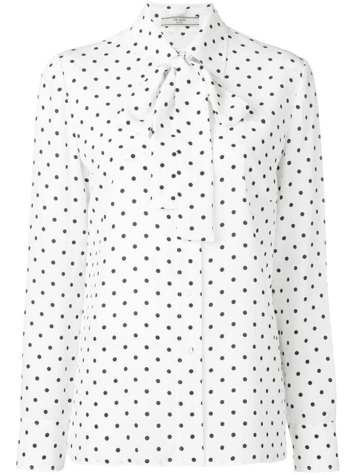 Prada Polka Dot Pussybow Shirt - White