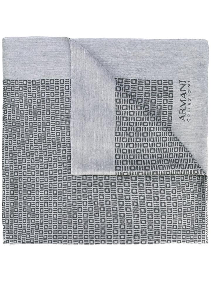 Printed Fringed Scarf - Men - Polyester/modal/viscose - One Size, Grey, Polyester/modal/viscose, Armani Collezioni