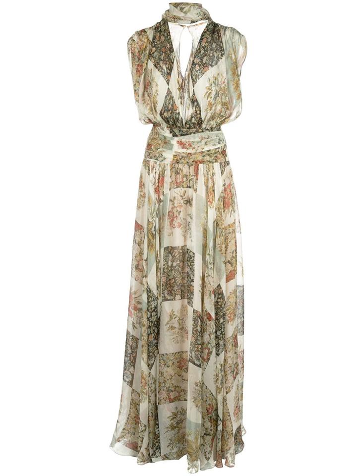 Oscar De La Renta Floral Print Dress - Neutrals