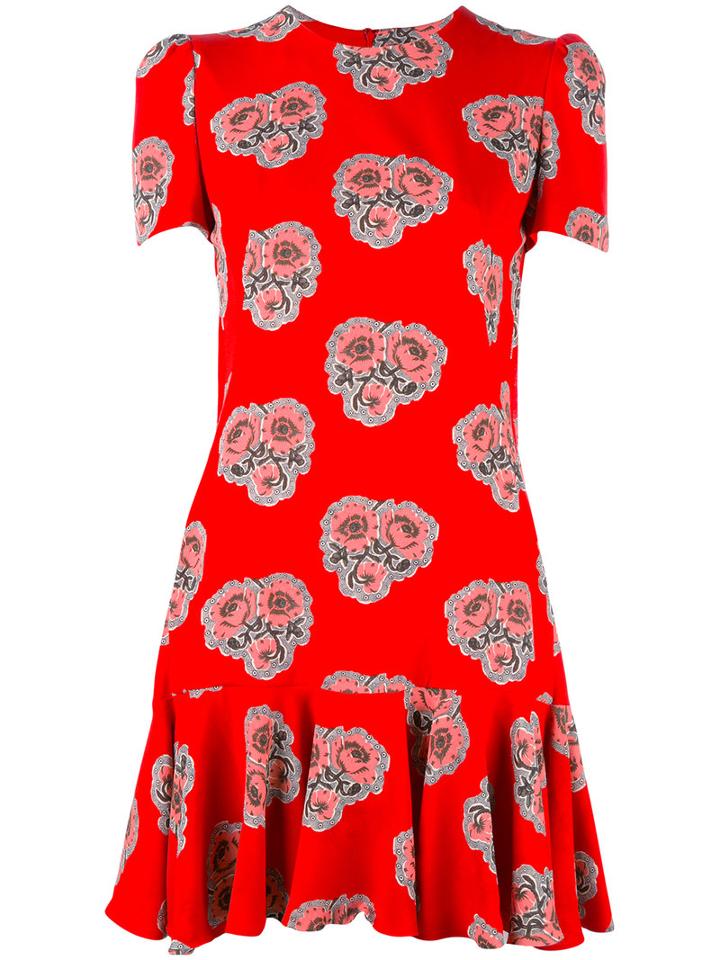 Alexander Mcqueen Rose Print Flounce Dress, Women's, Size: 40, Red, Silk