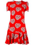Alexander Mcqueen Rose Print Flounce Dress, Women's, Size: 40, Red, Silk