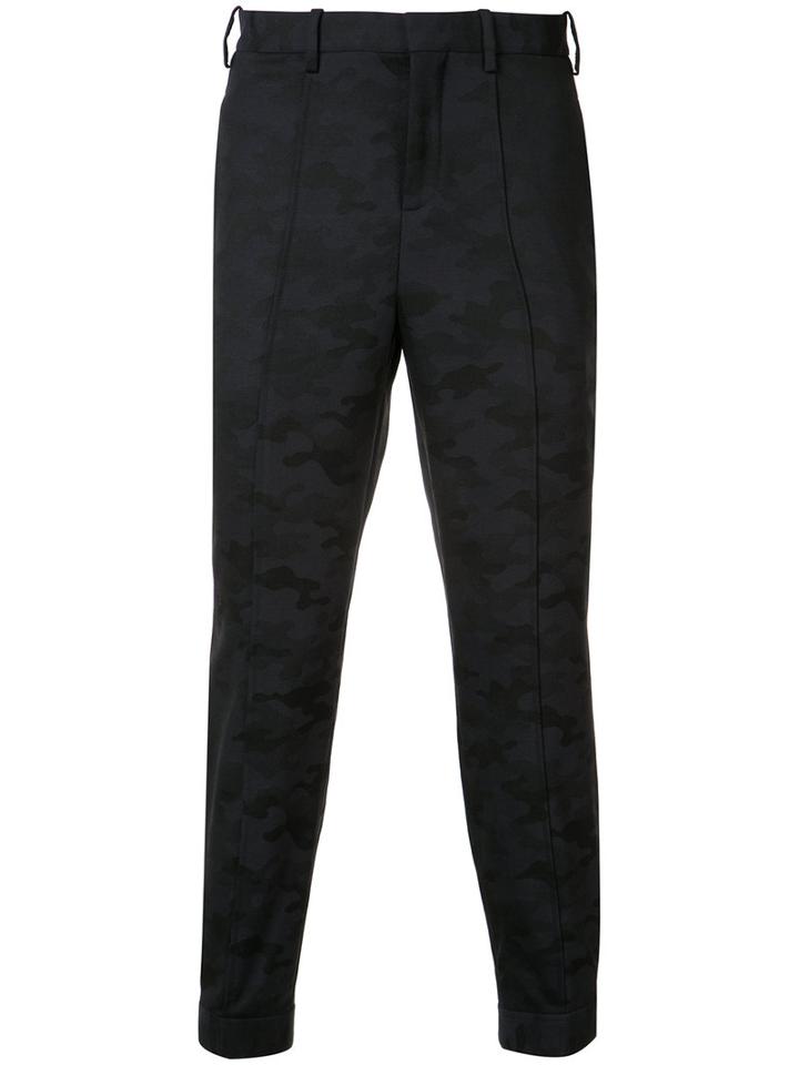Neil Barrett Camouflage Tailored Trousers, Men's, Size: 46, Blue, Wool/polyurethane