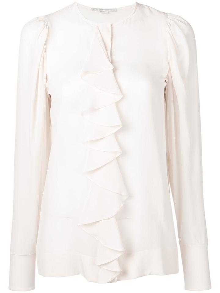 Stella Mccartney - Ruffle Front Blouse - Women - Silk - 38, Nude/neutrals, Silk