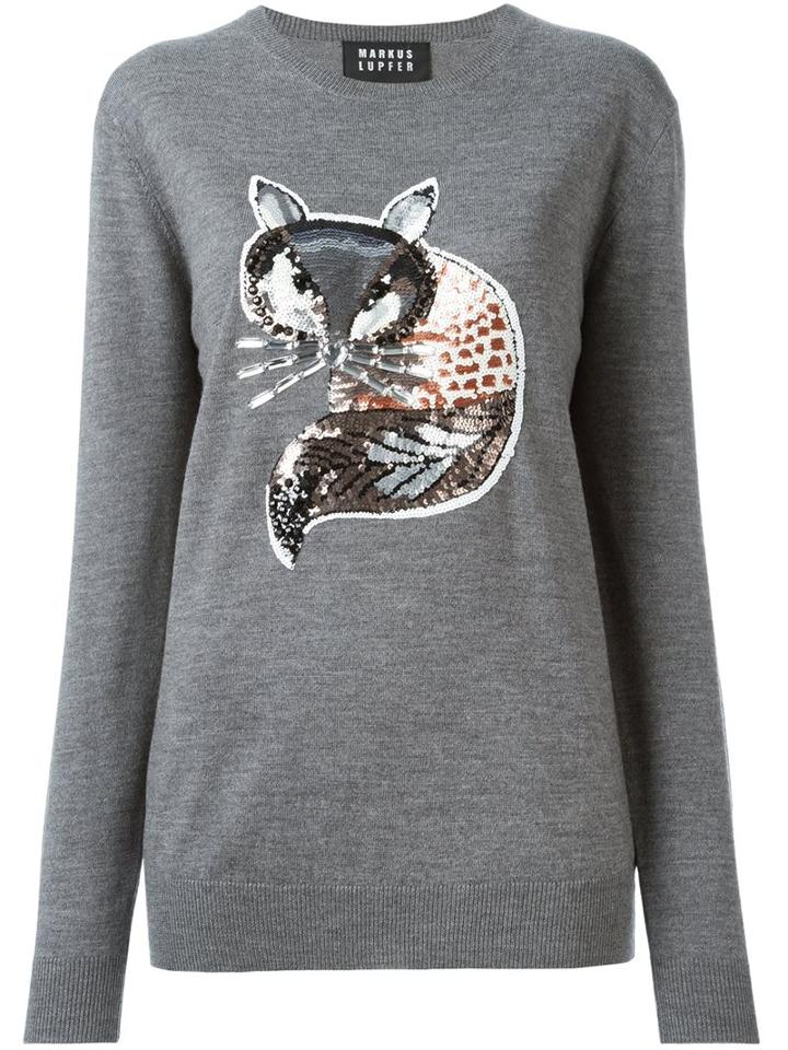 Markus Lupfer Sequin-fox Detail Sweater, Women's, Size: Small, Grey, Merino