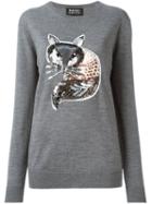 Markus Lupfer Sequin-fox Detail Sweater, Women's, Size: Small, Grey, Merino