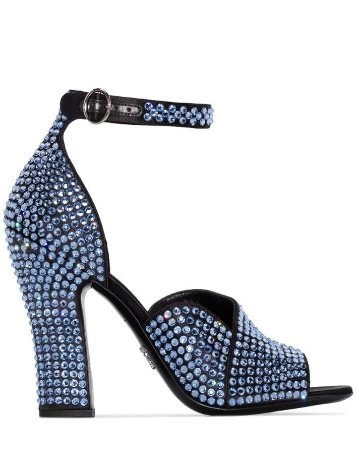 Prada Embellished 105mm Platform Sandals - Blue