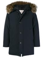 Moncler Fur-trim Zipped Parka Coat - Blue