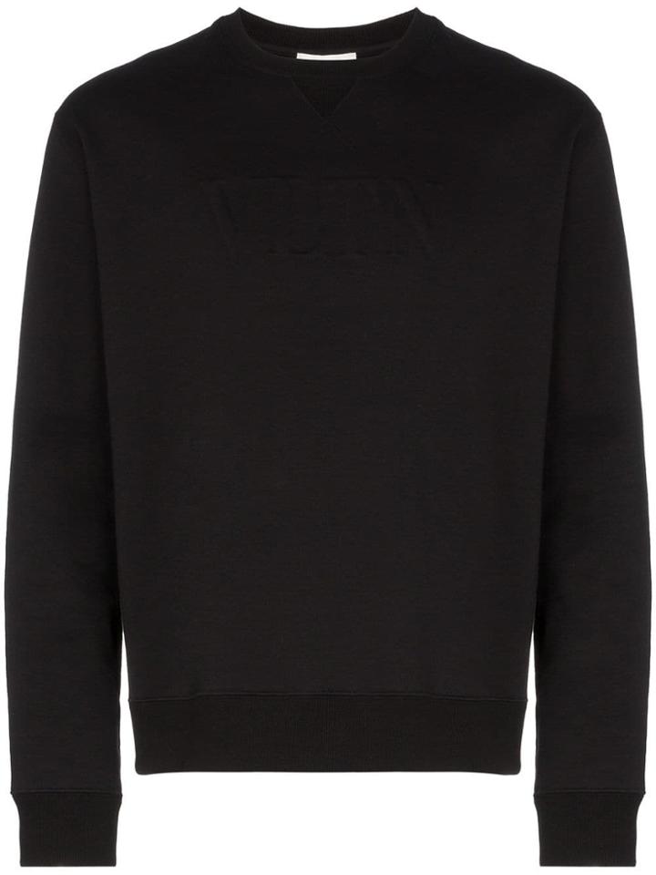 Valentino Logo Embossed Cotton Sweatshirt - Black