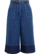 Valentino Two Tone Denim Culottes, Women's, Size: 26, Blue, Cotton/spandex/elastane