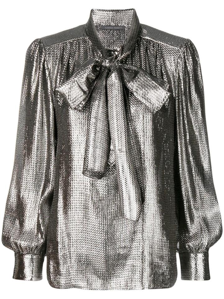 Alberta Ferretti Lamé Pussy Bow Blouse - Metallic