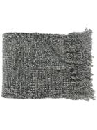 Ami Paris Mouline Scarf With Fringes - Black