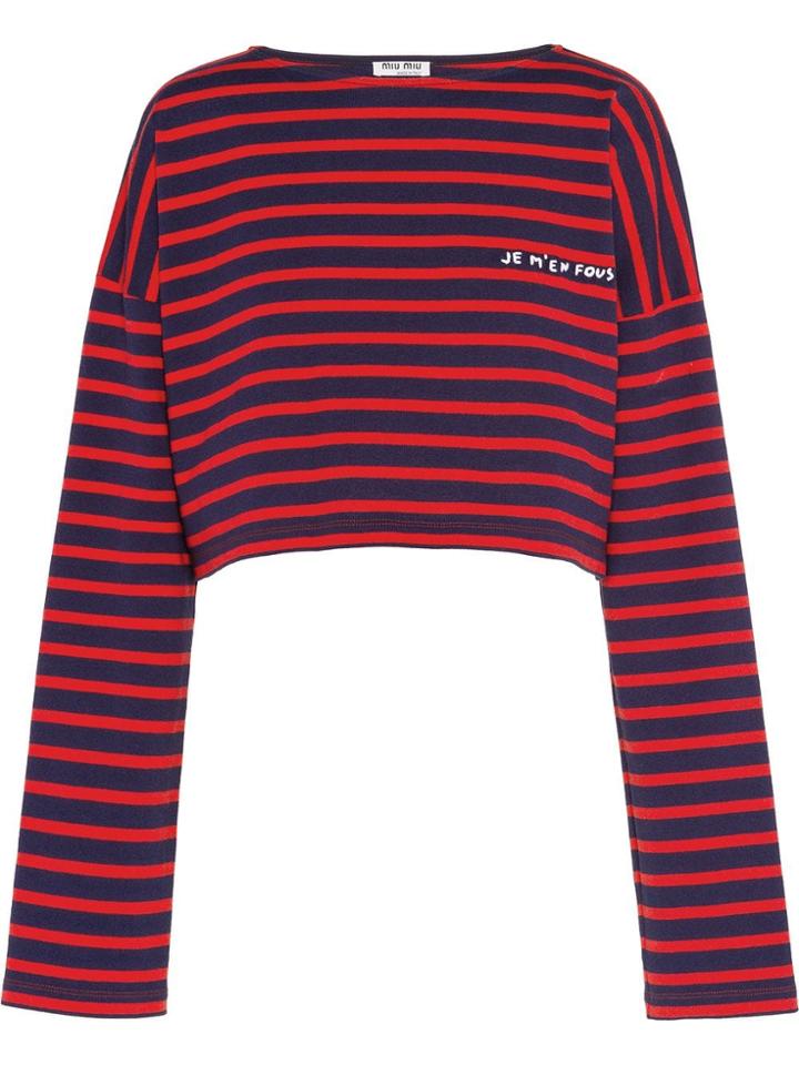 Miu Miu Striped Jersey T-shirt With Embroidery - Blue