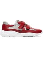 Prada Red, Grey And White America's Cup Leather Sneakers