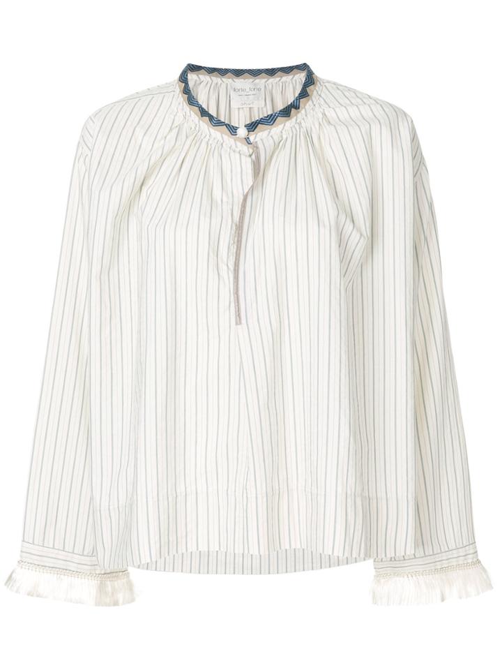 Forte Forte Striped Blouse With Fringe Cuff Sleeves - Nude & Neutrals