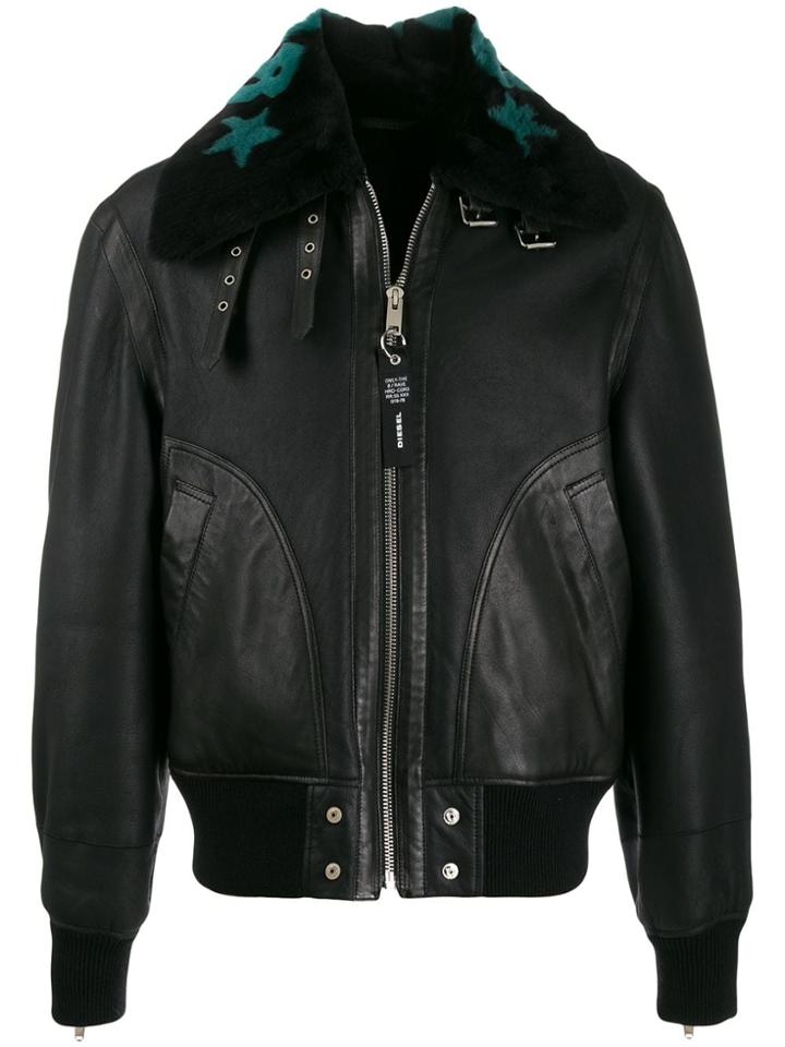 Diesel Shearling Leather Aviator Jacket - Black