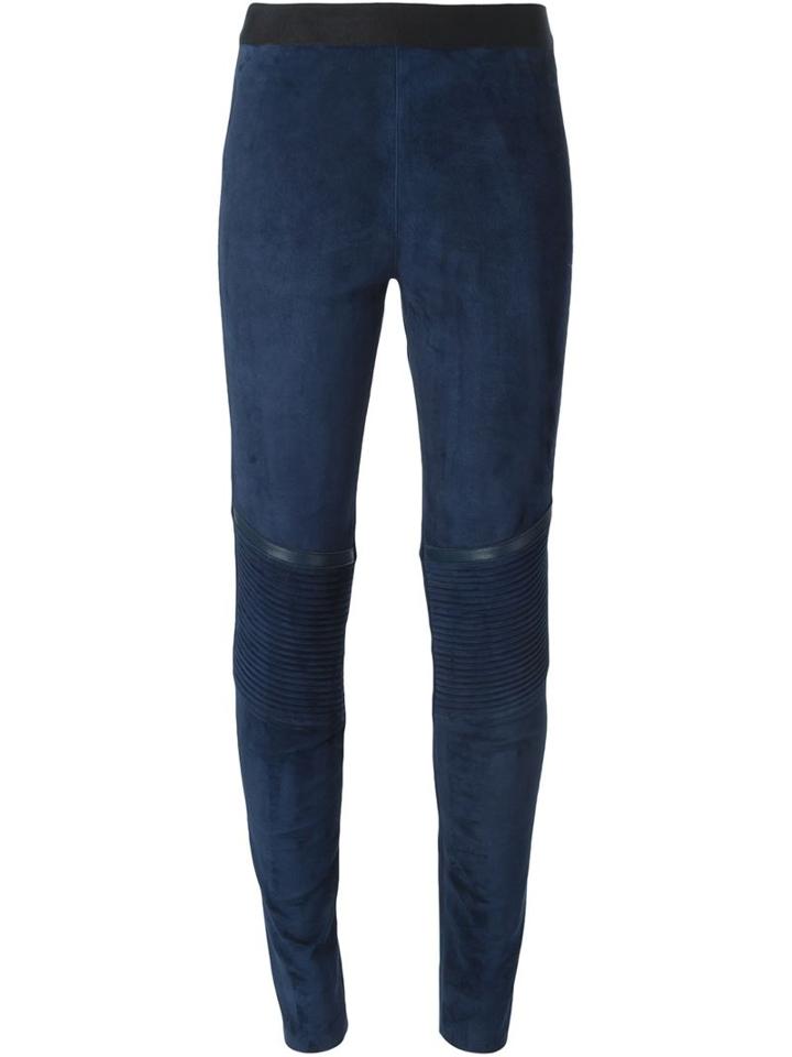 Neil Barrett Ribbed Knee Leggings, Women's, Size: Small, Blue, Lamb Skin