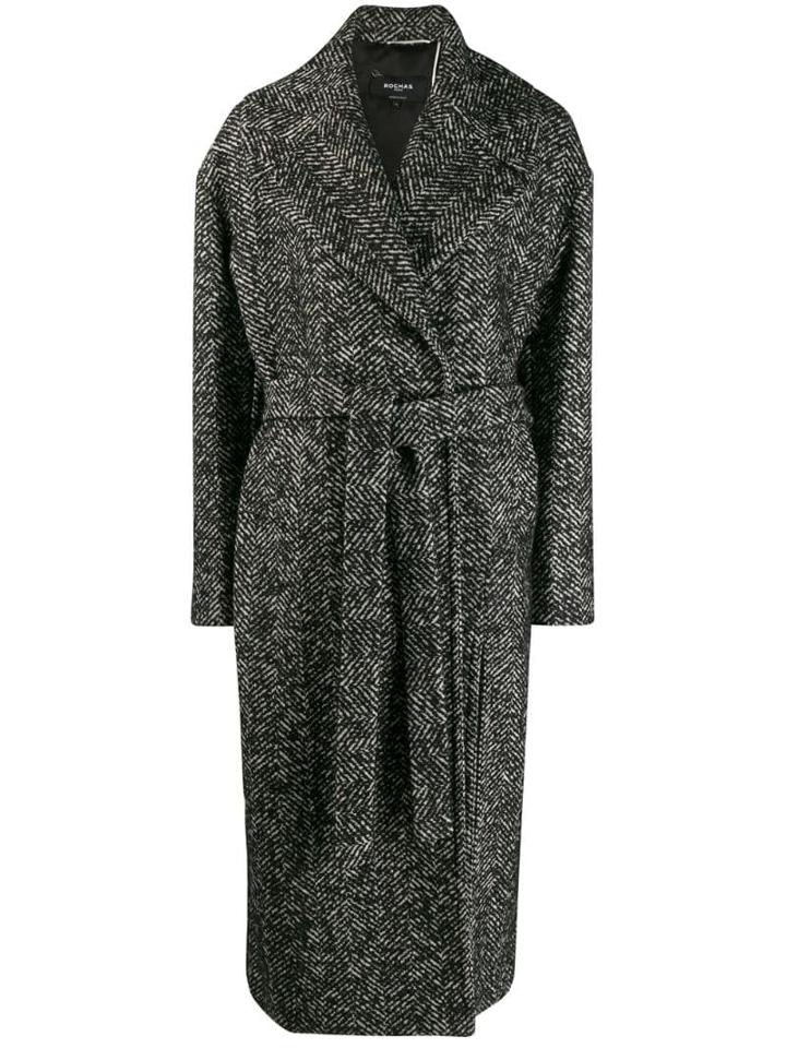 Rochas Tie Waist Midi Coat - Black