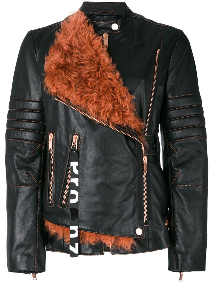 Proenza Schouler Leather Belted Moto Jacket With Shearling Panel -