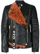 Proenza Schouler Leather Belted Moto Jacket With Shearling Panel -