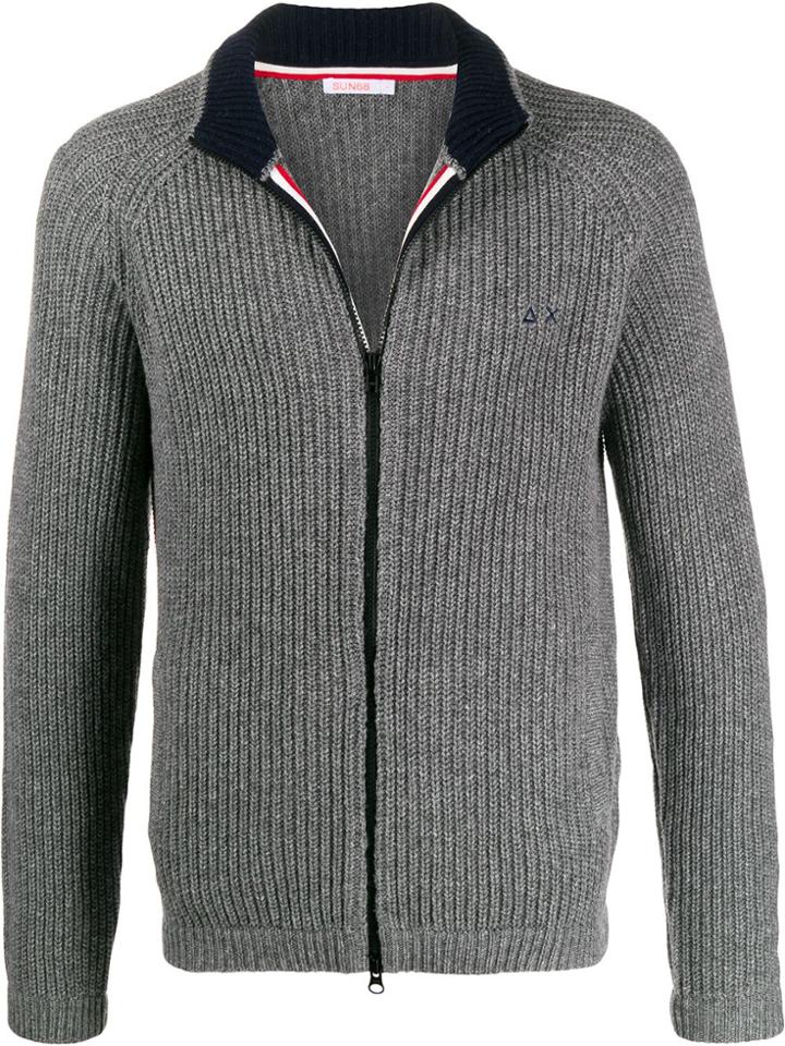 Sun 68 Zip Up Cardigan - Grey