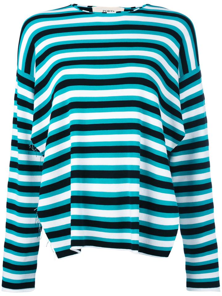 Ports 1961 - Raw Edge Striped Top - Women - Cotton/polyester/viscose - M, Black, Cotton/polyester/viscose