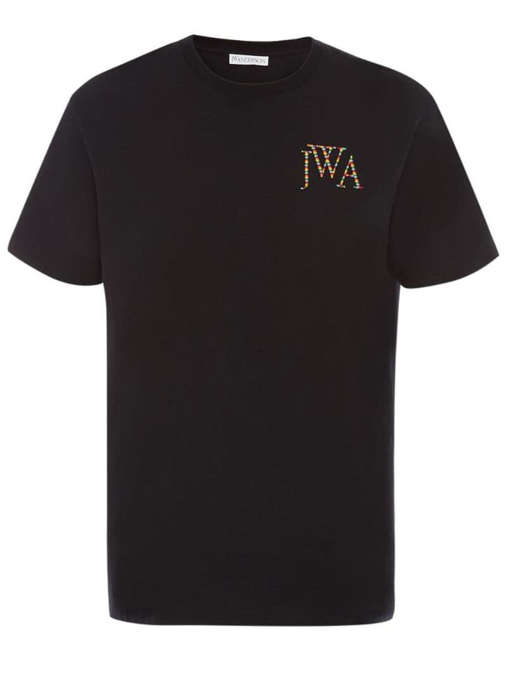 Jw Anderson Embroidered Rainbow Logo T-shirt - Black