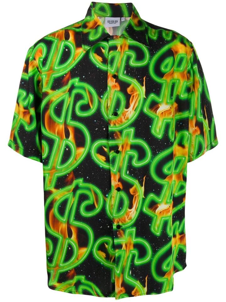 Sss World Corp Dollar Print Short Sleeve Shirt - Black