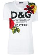 Dolce & Gabbana Floral Logo Print T-shirt, Women's, Size: 42, White, Cotton/viscose/pvc/glass
