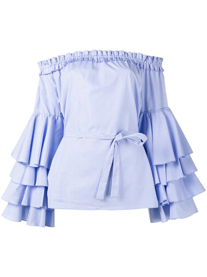 Jour/né Off Shoulder Ruffle Blouse, Women's, Size: 42, Blue, Cotton