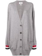 Thom Browne Rwb Cuff Oversized Merino Cardigan - Grey