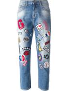 Gaelle Bonheur Cropped Patched Jeans, Women's, Size: 26, Blue, Cotton/spandex/elastane