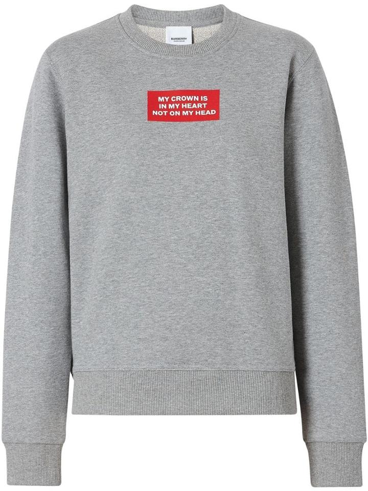 Burberry Quote Print Cotton Sweatshirt - Grey