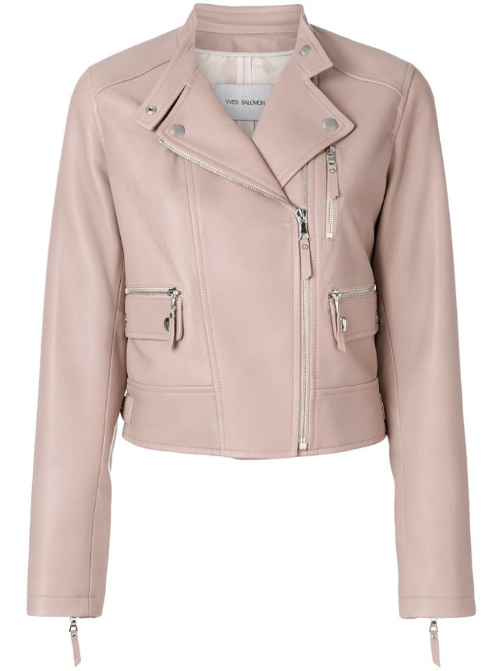 Yves Salomon Leather Biker Jacket - Pink & Purple