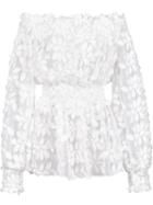 Christian Siriano Gathered Petal Blouse, Women's, Size: 8, White, Polyester