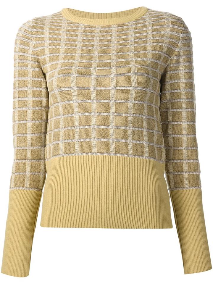 Creatures Of The Wind 'kojima' Checkered Jumper, Women's, Size: Small, Yellow/orange, Virgin Wool