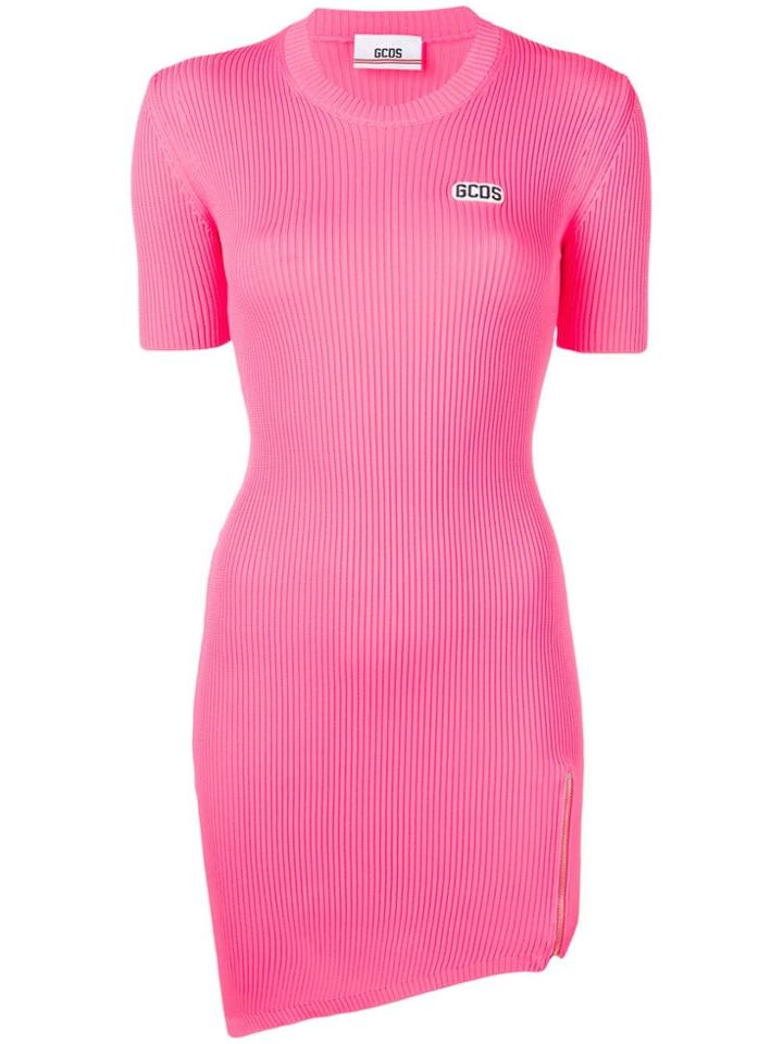 Gcds Asymmetric Knitted Short Dress - Pink