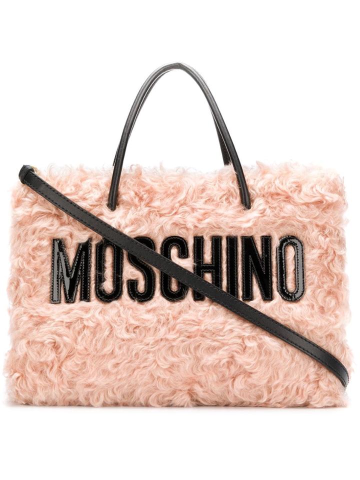 Moschino Branded Shearling Tote - Pink