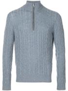 Loro Piana Cable Knit Zipped Neck Jumper - Blue