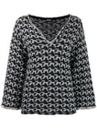 Chanel Pre-owned Patterned V-neck Sweater - Blue