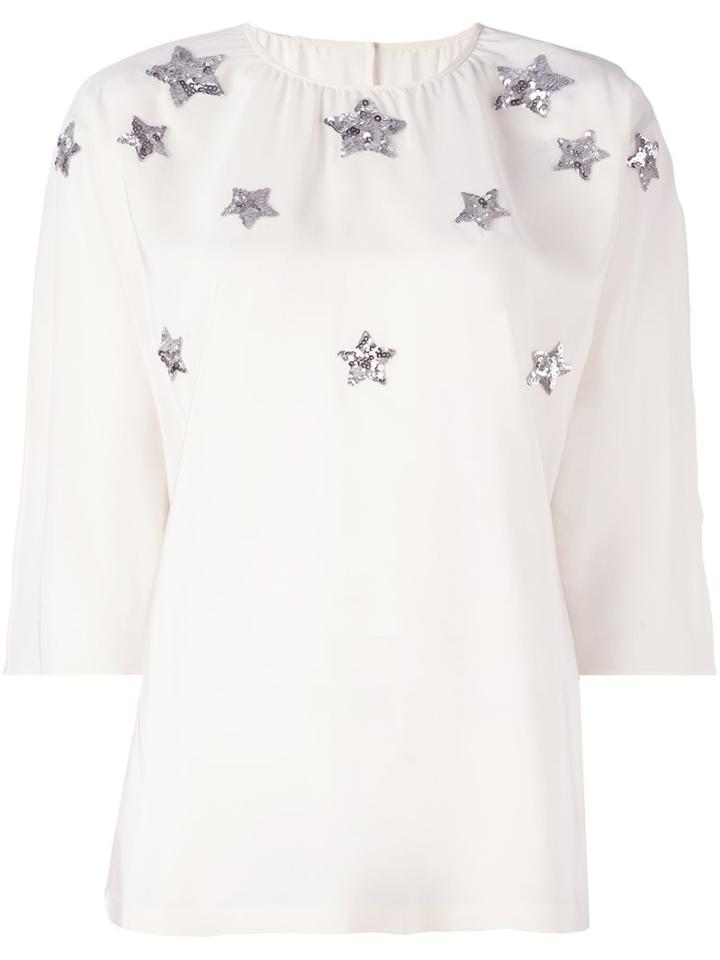 Dolce & Gabbana Sequin Star Embellished Blouse, Women's, Size: 40, White, Silk/polyester/polyamide