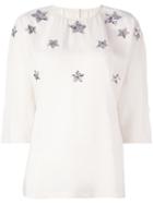 Dolce & Gabbana Sequin Star Embellished Blouse, Women's, Size: 40, White, Silk/polyester/polyamide