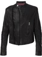 Haider Ackermann Ribbed Sleeve Biker Jacket, Men's, Size: Large, Black, Leather