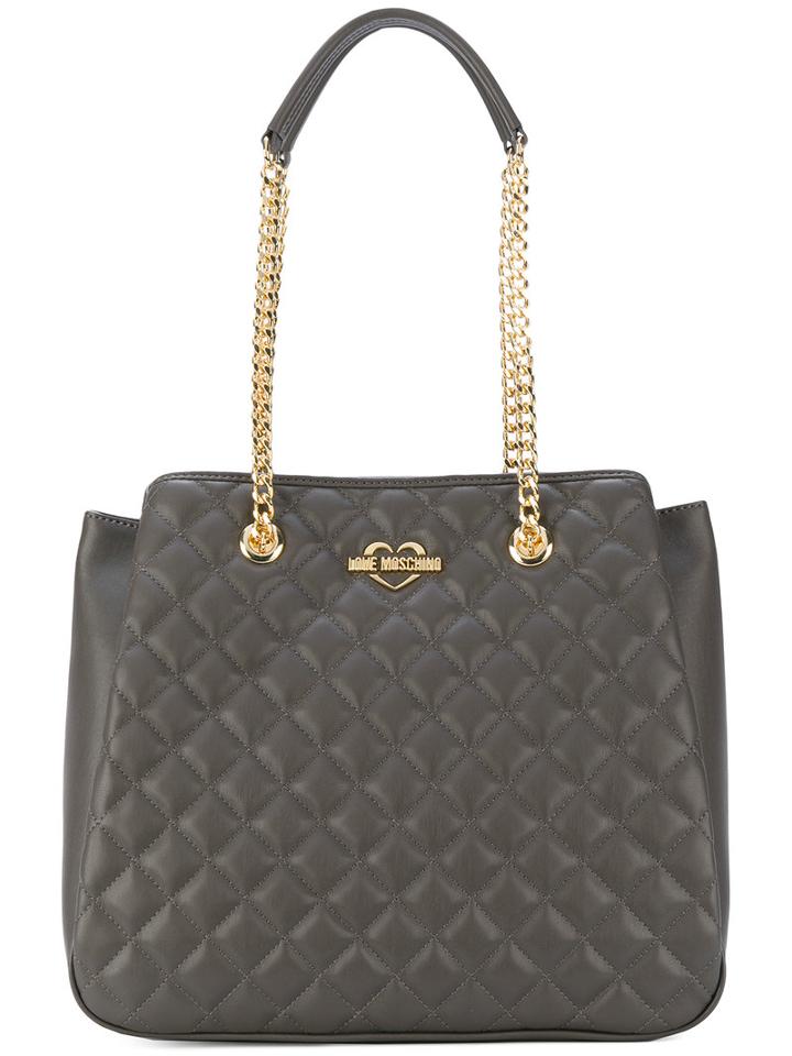 Love Moschino - Double-chain Quilted Shoulder Bag - Women - Polyurethane - One Size, Grey, Polyurethane