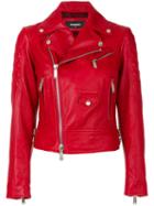 Dsquared2 - Biker Jacket - Women - Cotton/calf Leather/polyester/virgin Wool - 42, Red, Cotton/calf Leather/polyester/virgin Wool
