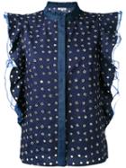 Manoush - Ruffled Geometric Shape Blouse - Women - Cotton/polyester - 38, Blue, Cotton/polyester