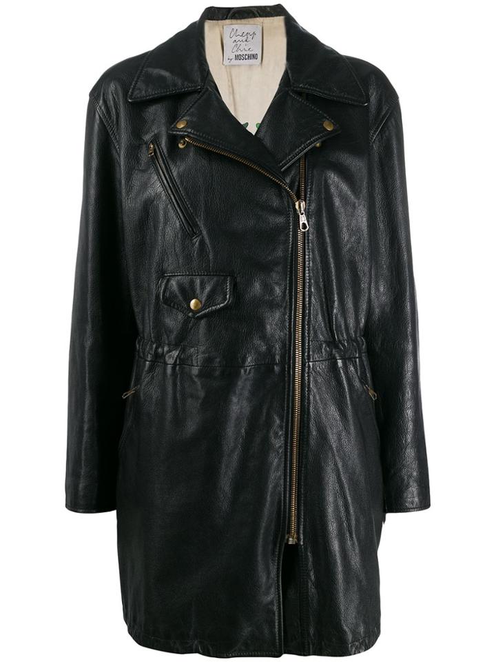Moschino Pre-owned 1990s Leather Drawstring Biker Coat - Black
