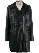 Moschino Pre-owned 1990s Leather Drawstring Biker Coat - Black