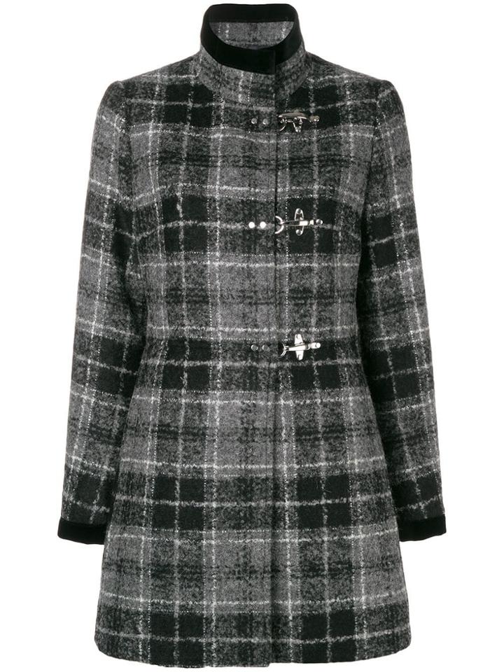 Fay Check Duffle Coat - Black