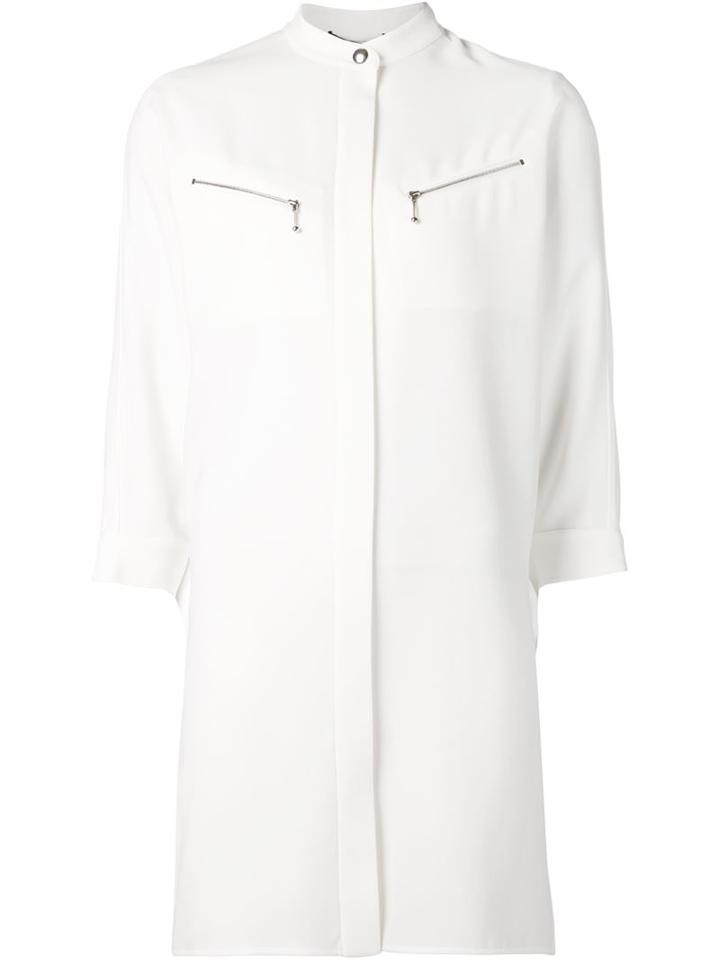 Alexander Wang Band Collar Shirt Dress, Size: 10, White, Polyester/triacetate